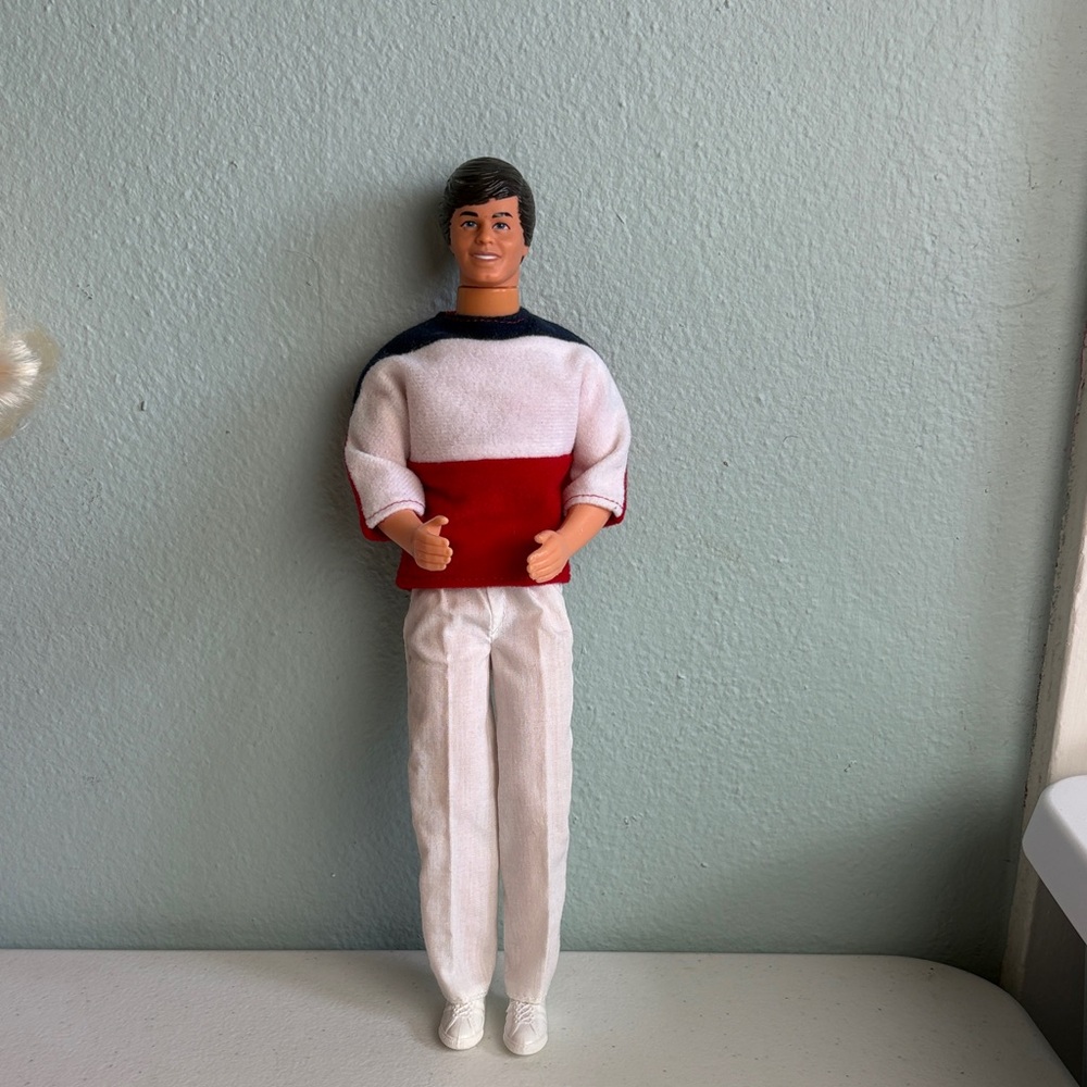 Vintage Mattel  Ken Fashion Doll in Red, White & Navy Sweater